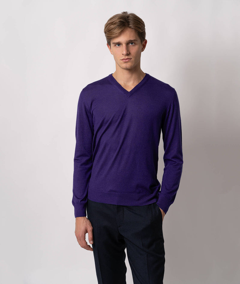 Maglione scollo a V in cashmere e seta Alaska