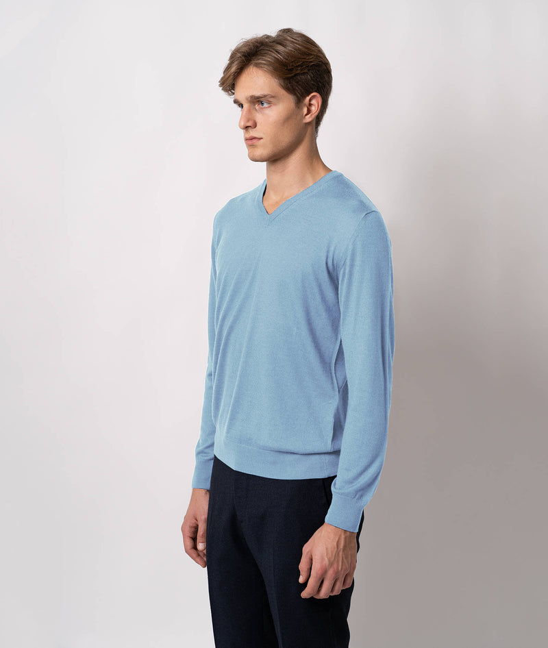 Maglione scollo a V in cashmere e seta Alaska