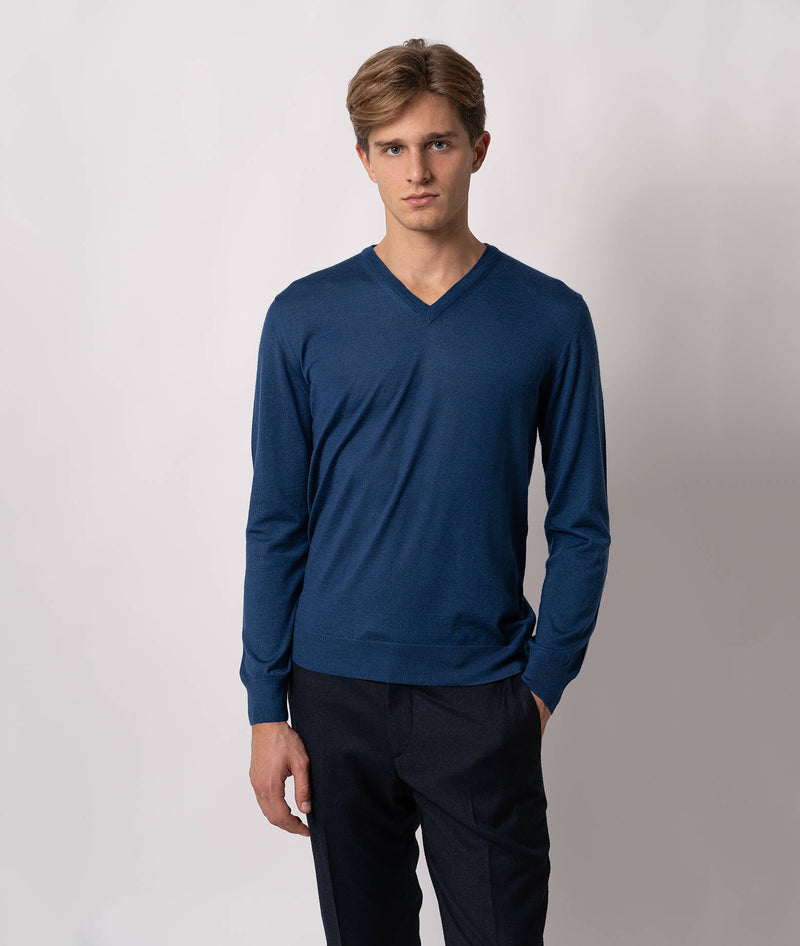 Maglione scollo a V in cashmere e seta Alaska