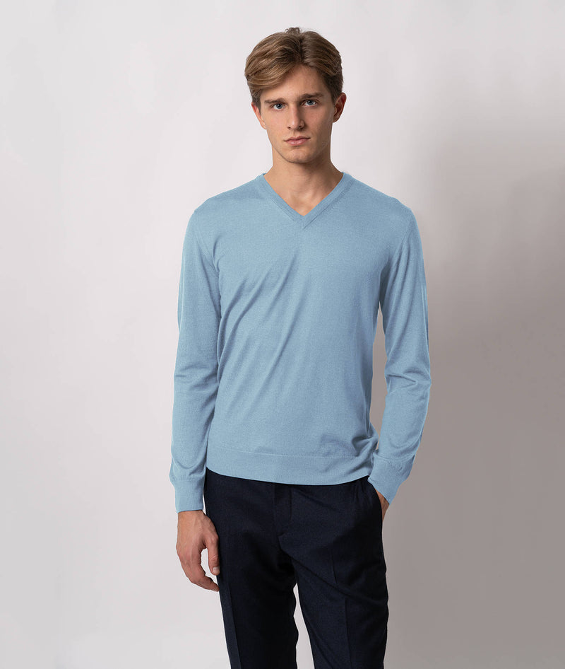 Maglione scollo a V in cashmere e seta Alaska